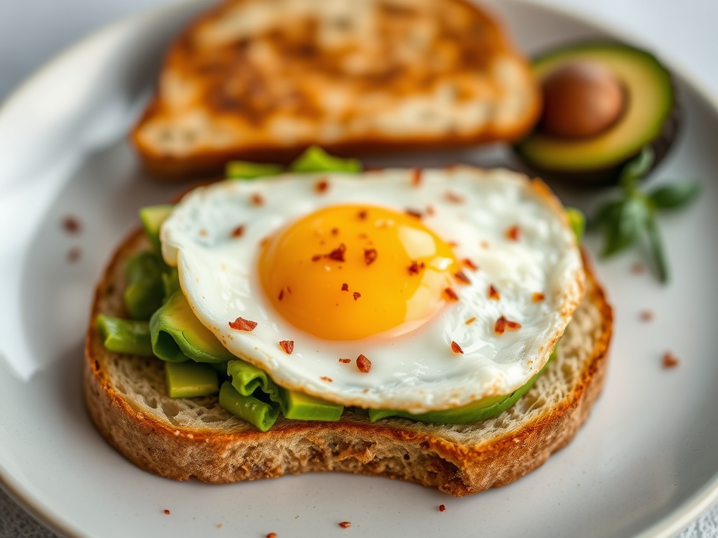 Avocado-Toast mit Airfryer-Ei auf Sauerteigbrot